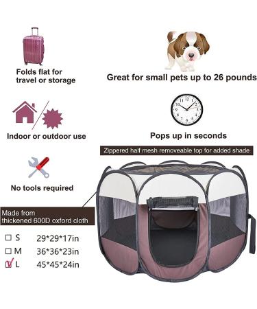Ztinng Portable Pet Playpen with Shade Cover & Pee Pads | Indoor/Outdoor Foldable Design | Includes Carrying Case | Brown L(45x45x24) - Buy Online on GoSupps.com