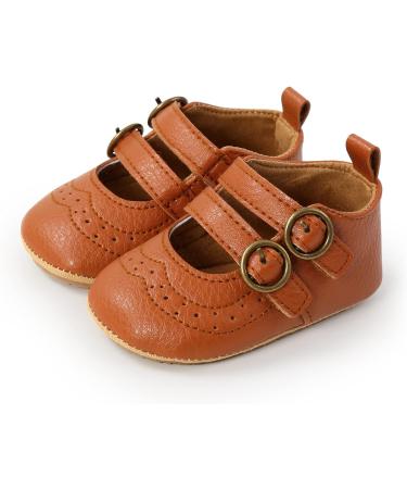 Baby Girls First Walking Shoes | Mary Jane PU Leather Princess Shoes | Anti-Slip Infant Baby Shoes 6-12 Months (Brown) - Buy Online on GoSupps.com