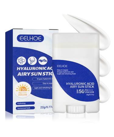 Hyaluronic Acid Sun Stick Watery Lightweight Sunscreen Stick for Face Moisturizing Facial Sunscreen Strong UV Protection Matte Long Lasting Non-Greasy Water Resistant SPF 50+ PA++++ Sunstick