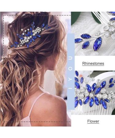 IYOU Women Bridal Hair Comb Blue Flower Hair Piece Party Wedding Hair Accessories for Bride and Bridemaids - Buy Online on GoSupps.com