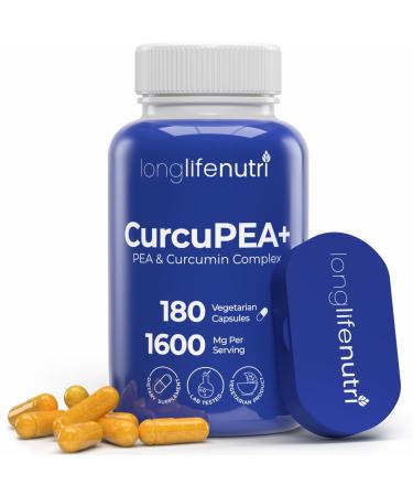 CurcuPEA+ (Palmitoylethanolamide + Turmeric Complex 600mg/1000mg) Derived from Curcumin Longa 180 Vegetarian Capsules Natural Antioxidant 3-Month Supply GMP Certified Vegan Made in USA 180 Count (Pack of 1)