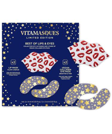 Lip Mask and Collagen Eye Pad Gift Set Best of Lips & Eyes - 4 Piece Set Plump & Repair Lip Masks Brighten & Firm Vegan Collagen Eye Pads - Anti Aging Beauty Facial Masks - Korean Skin Care