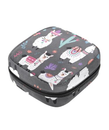 Cartoon Lama Alpaka cactus pattern sanitary napkin storage bag menstruation pad bag pocket portable menstrual cup pocket with zipper for teenage girls women women