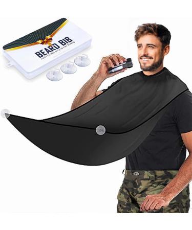Black Beard Bib Apron Beard Hair Catcher Waterproof Non-Stick Grooming Cloth Shaving & Trimming & Beard Hair Catcher with 3 Suction Cups Best Gifts for Men DarkBlack