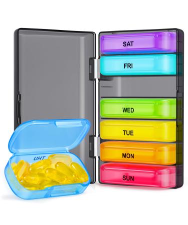XL Weekly Pill Organizer with Dual Protection ADERI Portable Pill Box 7 Day Detachable Daily Pill Cases in Pocket Size for Purse Pocket Easy to Open Medicine Organizer to Hold Vitamins Fish Oils