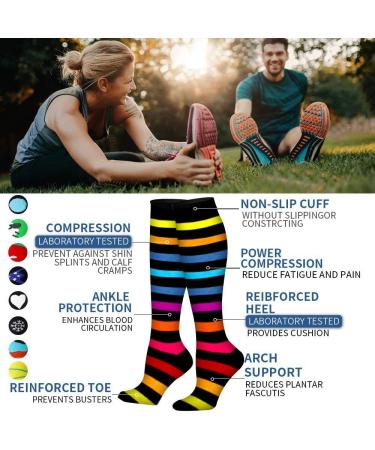 Compression Socks for Women & Men - Best Circulation Support for Running Nursing Travel | Large-X-Large - Black/Rainbow/Navy - Buy Online on GoSupps.com