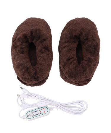 Foot Warmer 1 Electric Heated Slippers Temperature Adjustable Winter Soft Plush Heating Shoes for Men Women Coffee