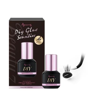 Sensitive Glue for DIY Lash Extension Self Application Hypoallergenic Cluster Lash Adhesive Black 1s Fast Dry and Extra Strong Eyelash Adhesive 10 Days Retention Individual lash Extension Glue 5ml