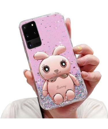 Tivenfezk nadoli for samsung galaxy s20 ultra hare hidden stand shell caricature glitter rabbits stand soft silicone bling cell phone case transparent protective cover samsung galaxy s20 ultra pink pink