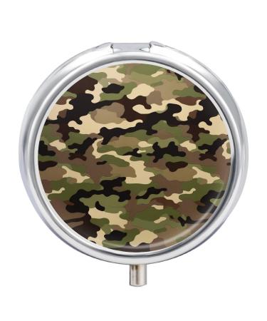 Pill Box Pill Case 3 Compartment Travel Pill Box Camo Printing Small Pill Box Portable Medicine Pill Case Pill Organizer for Purse & Pocket for Travel Handbag (Round)