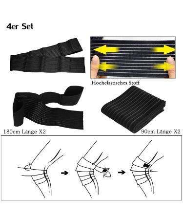 4-Pack Knee Support Bandages - Versatile Compression for Knee Elbow Calf & More - Adjustable 180cm & 90cm - Buy Online on GoSupps.com