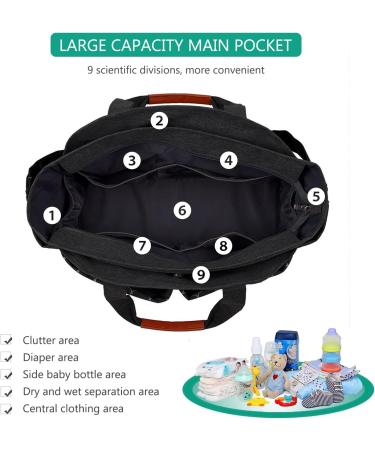 SONARIN Multi-Function Waterproof Baby Changing Tote Bag - Black | Large Capacity Diaper Bag with Pacifier Holder - Travel Satchel Messenger Bag - Buy Online on GoSupps.com