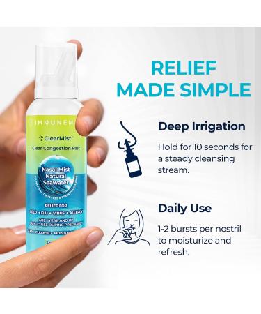 ClearMist Natural Seawater Nasal Spray for Congestion Relief Hypertonic Saline Nasal Spray for Dry Nose Moisturizing Sinus Decongestant Relief for Adults and Kids Made in Sweden Safe for Ages 1+ - Buy Online on GoSupps.com