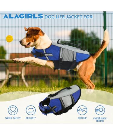Alagirls Dog Lifebarf & Reflective Pet Security Vest - Adjustable Swimming Coat for Small & Medium Dogs | Rescue Handle | Blue (Chest 58-68cm) - Buy Online on GoSupps.com