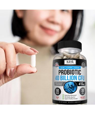 Kaya Naturals Probiotic 40 Billion CFU - Probiotics for Women Probiotics for Men and Adults Natural - Gut Health & Immune Support Supplement - Provides Digestive Support - 60 Vegetable Capsules 60 Count (Pack of 1) - Buy Online on GoSupps.com
