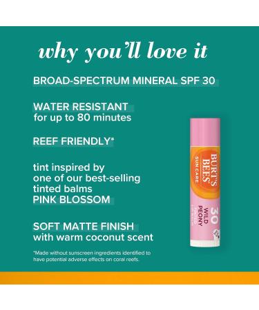 Burt s Bees Tinted Lip Balm SPF 30 100% Natural Origin Mineral Sunscreen Wild Peony Mother's Day Gift 1 Tube in Blister Box - Buy Online on GoSupps.com