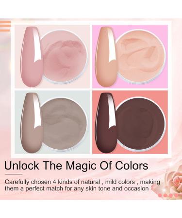 Dip Powder Nail Kit - 4 Colors Nude Pink Brown Starter Set | Acrylic Dipping System with 4 Powder & 4 Liquid 15ml Bottles - Buy Online on GoSupps.com