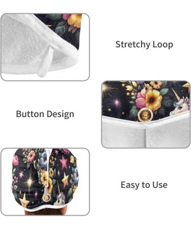 Adorable Unicorns & Celebrity Flowers Hair Towel 2 Pack | Super Absorbent Quick Dry Turbans for Women & Girls - Perfect Hair Care Accessory - Buy Online on GoSupps.com