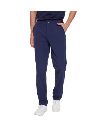 XELORNA Men's Suit Trousers with Expandable Waistband Slim Fit Stretch Long Golf Trousers Outdoor Trousers Men's Chino Trousers with Pockets XXL Navy