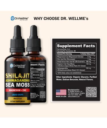 Dr.WellMe Shilajit Ashwagandha Sea Moss Safed Musli & Shatavari Liquid Drops 2 fl oz for Natural Energy Immune Boost Stress Relief Detox Joint & Muscle Health - Buy Online on GoSupps.com