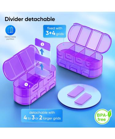 Weekly Travel Pill Organizer - Double-Sided 2/3/4 Times a Day | Portable Pill Box for Vitamins Medication & Fish Oils (2PC Purple) - International Shipping Available - Buy Online on GoSupps.com