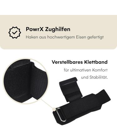 Powrx Professional Tensile Aids with Hooks - Adjustable Velcro Fastener for Safe Weight Lifting - Comfortable Gym Training Hook - Black - Buy Online on GoSupps.com