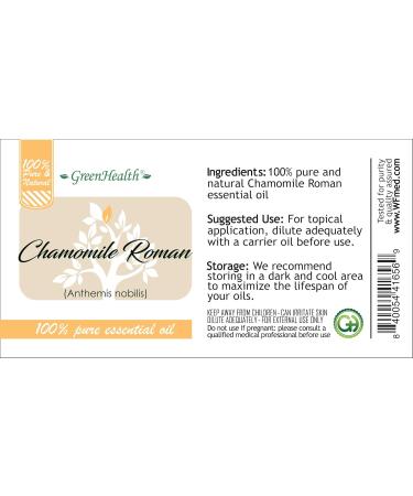 Chamomile (Roman) Essential Oil - 15 ml - 100% Pure & Natural - Amber Glass Bottle w/Euro Dropper - GreenHealth - Buy Online on GoSupps.com