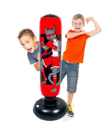 Punching Bag for Kids Karate Kickboxing, Upgraded Kids 47 Inches Boxing Bag with Stand Bounce Back Quickly, Inflatable Toys Also for Anger Management, Energy Release, Taekwondo, Gift for Boys Girls
