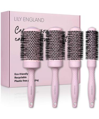 Round Brush Set for Women - Luxury Hair Brushes - Blowout Round Barrel Hairbrush for Blow Drying - Eco Sustainable Gift by Lily England (Pink)