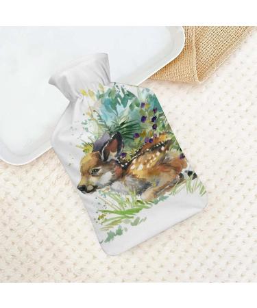 Watercolor Deer Hot Water Bottle with Plush Cover - Hand Warmer for Adults & Kids | 26.5x15.3cm - Ideal for Comfort & Warmth - Buy Online on GoSupps.com