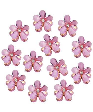 Xzeemo 12pcs Mini Claw Clips Flower Claw Clips Mini Mini Diamond Hair Clips Small Hair Clips Non-Slip Hair Clips for Girls Women for Daily Party Wedding Hair Styling Accessories (Purple)