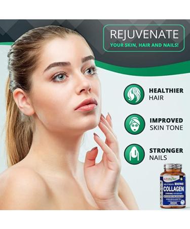 High Strength Marine Collagen 2400mg with Hyaluronic Acid 100mg Biotin Vitamin C D3 B12 and Silica - 120 Capsules - High Strength Hydrolysed Marine Collagen for Men and Women Made in UK - Buy Online on GoSupps.com