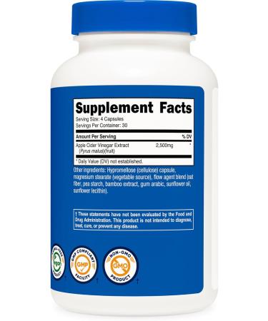 Nutricost Apple Cider Vinegar (2500mg) 120 Vegan Capsules - Gluten-Free GMO-Free 30 Servings - Buy Online on GoSupps.com