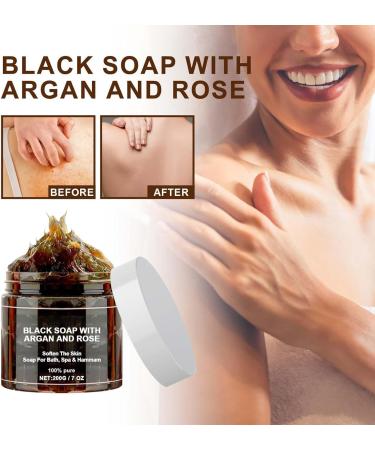 1 x Zawina Morocco Black Beldi Soap Black Soap with Argan and Rose African Black Soap Bar Exfoliating Soap Natural Ingredients for Soothing and Nourishing Skin - Buy Online on GoSupps.com