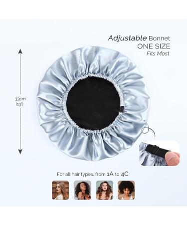 Adjustable Double-Layer Satin Sleeping Bonnet | Silk Hood for Women - Gray Blue/Black - Buy Online on GoSupps.com