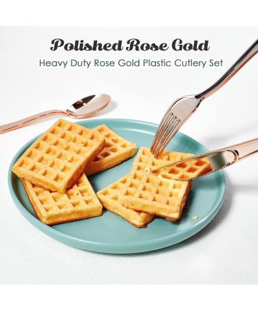 FOCUSLINE 75 Pack Rose Gold Plastic Silverware Disposable Cutlery Set - Heavy Duty Utensils for Catering, Parties, Weddings - Buy Online on GoSupps.com