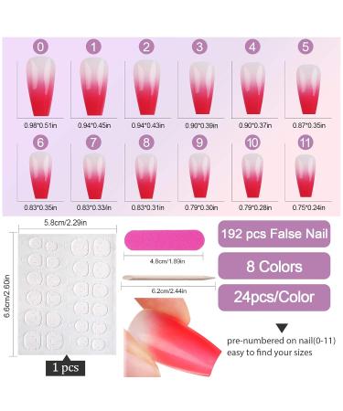 Kalolary 192-Piece Artificial Gradient Full Nails Set 12 Sizes Acrylic False Gel Tips & 24 Nail Glue Stickers for Perfect Manicures - Buy Online on GoSupps.com