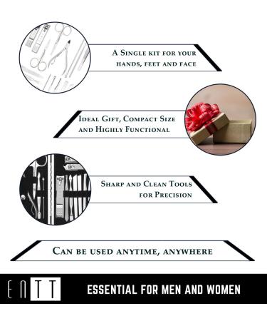 ENTT Manicure Pedicure Grooming Set Kit Gift - 18 Piece Steel Finish Tools for Men/Women | Professional Nail Clippers in Black Case - Premium Quality for Home & Travel - Buy Online on GoSupps.com