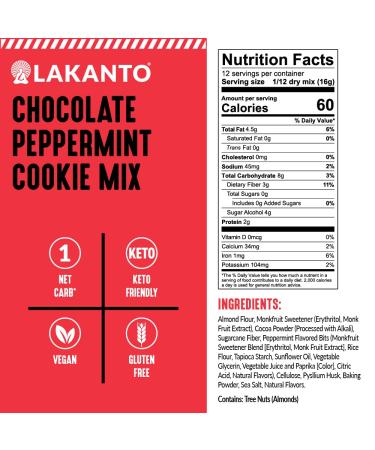 Lakanto Sugar Free Keto Chocolate Peppermint Cookie Mix - Monk Fruit Sweetened | Keto & Vegan | 1g Net Carb | Gluten Free | 12 Cookies - Buy Online on GoSupps.com