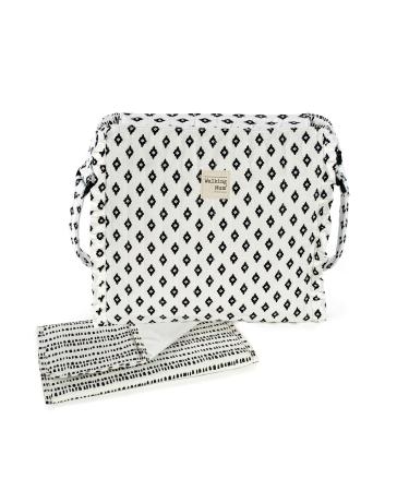 Walking Mum. Boho Chic Baby Changing Bag Nappy Bag White/Black Dimensions: 32 x 32 x 12 cm.