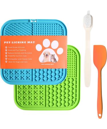 Q Line Licky Mats for Dogs - 2 Pack Slow Feeder with Strong Suction Cups - Soothes Anxiety Promotes Dental Health - Includes Spatula & Brush - Perfect for Bathing Grooming Training (Blue Green) - Buy Online on GoSupps.com