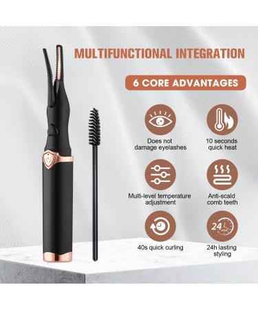 Heated Eyelash Curler - Mini Electric USB Rechargeable Beauty Tool for Women - Portable Makeup Curling - Black - Buy Online on GoSupps.com