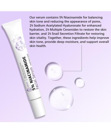 5% Niacinamide Serum for Face with 1% Ceramide Complex | 1% Snail Secretion Filtrate | 1% Hyaluronic Acid Deep Moisturizing Restore Skin Barrier & Skin Tone (3Pack-Each 0.507 fl.oz | 15ml) - Buy Online on GoSupps.com