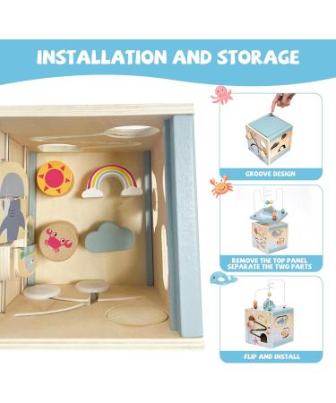 Nukdey Motor Cube Activity Cubes - 6 in 1 Montessori Wooden Toys for Kids 3+ Educational Plug-in Play Dice Sorting Center (Ocean Theme) - Buy Online on GoSupps.com