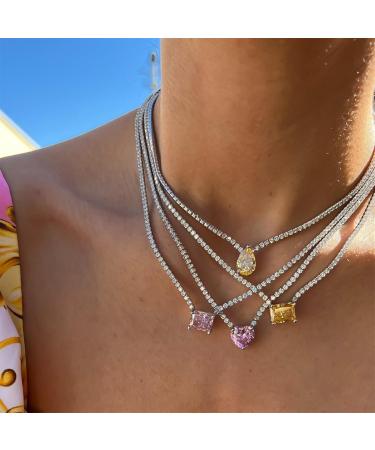 Buy Oralgos Colorful Zirconia Charm Necklace - Fashionable Tennis Choker for Women & Girls | Elegant Yellow Rhinestone Jewelry - Buy Online on GoSupps.com