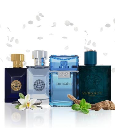 Versace Cologne for Men Set of 4 Mini Eros Pour Homme Dylan Blue Eau Fraiche Perfume for Men Fragrance Sampler Set - Designer Mens Cologne Samples (4 Count 0.17 oz) Eros Pour Homme Dylan Blue Eau Fraiche 0.17 Fl Oz (Pack of 4) - Buy Online on GoSupps.com