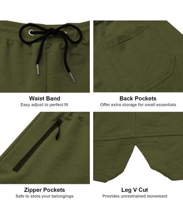 PIDOGYM Men's 5 Gym Workout Shorts - Black+Army Green Large | Zipper Pockets, Fitted Jogging Short Pants for Bodybuilding, Running & Training - Buy Online on GoSupps.com