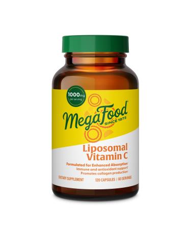 MegaFood Liposomal Vitamin C 1000mg Per Serving - Collagen Production & Immune Support Supplement - High Potency Formula - Superior Absorption & Gentle On Stomach - 120 Vitamin C Capsules 60 Servings