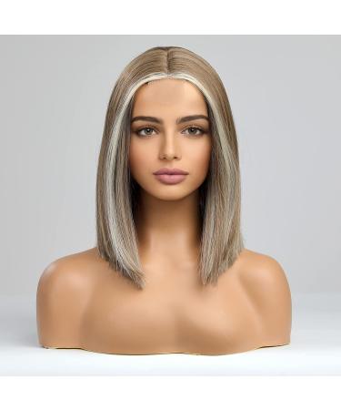 HAIRCUBE Bob Wig for Women - Mixed Brown Shoulder Length with Natural Middle Part (12inch) - Buy Online on GoSupps.com