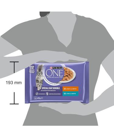 PURINA ONE Sensitive Cat Tapered in Sauce Assorted Flavors Chicken and Tuna Meal Bags for Adult Cats 4x85g | Pack of 12 - Buy Online on GoSupps.com